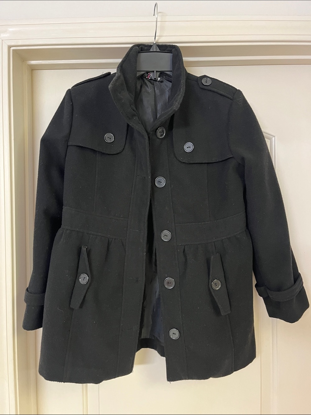 Girls' Black Peacoat Jacket - Classic Winter Coat